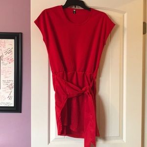RED round neck tie dress